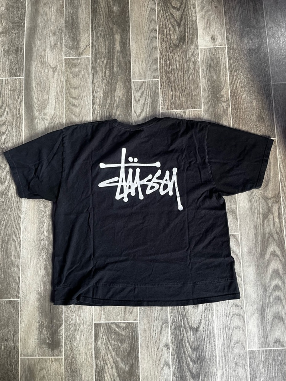 Stussy black boxy fit logo t shirt XL